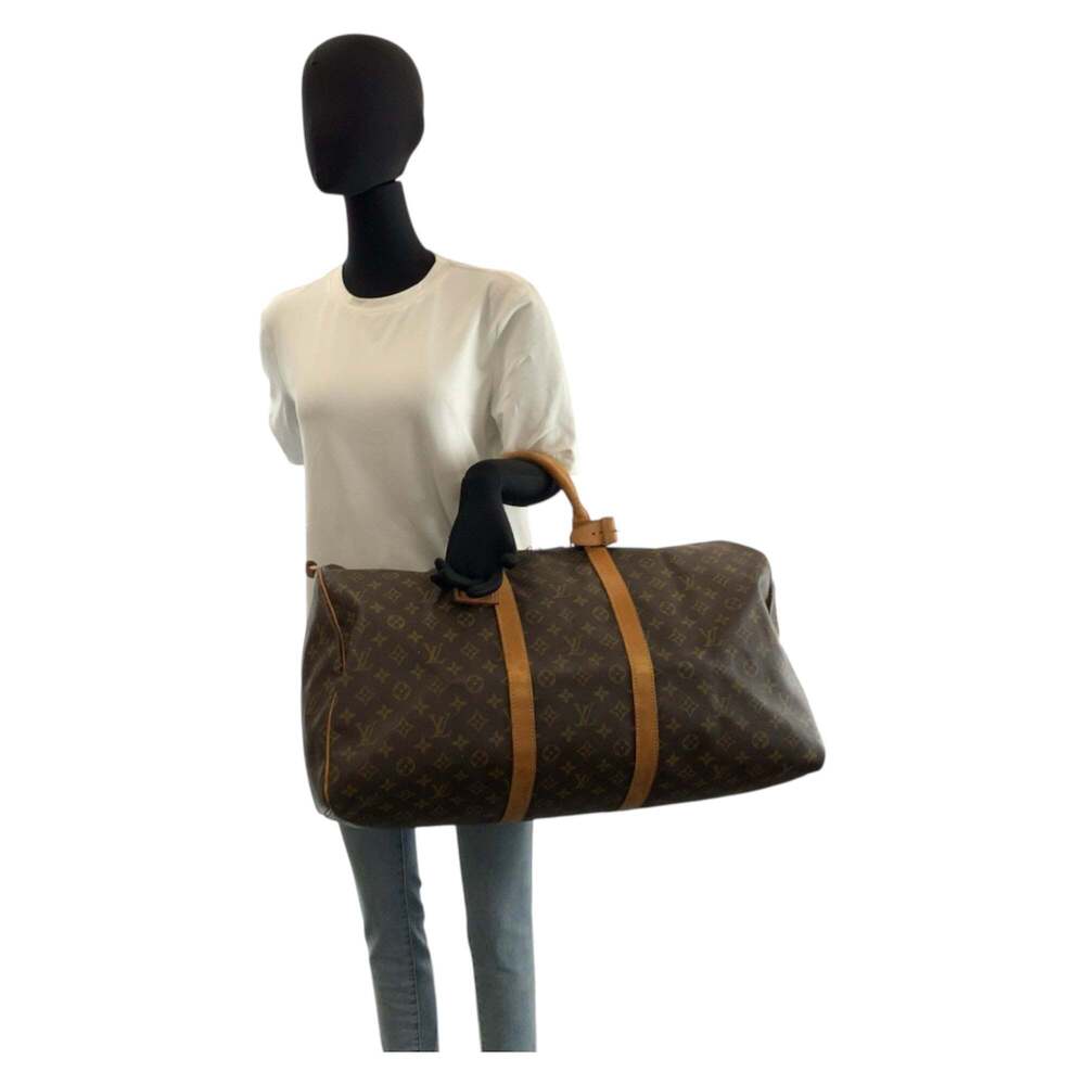 LOUIS VUITTON Authentic Brown Monogram Leather Keepall 55 Boston Bag - Picture 6 of 10